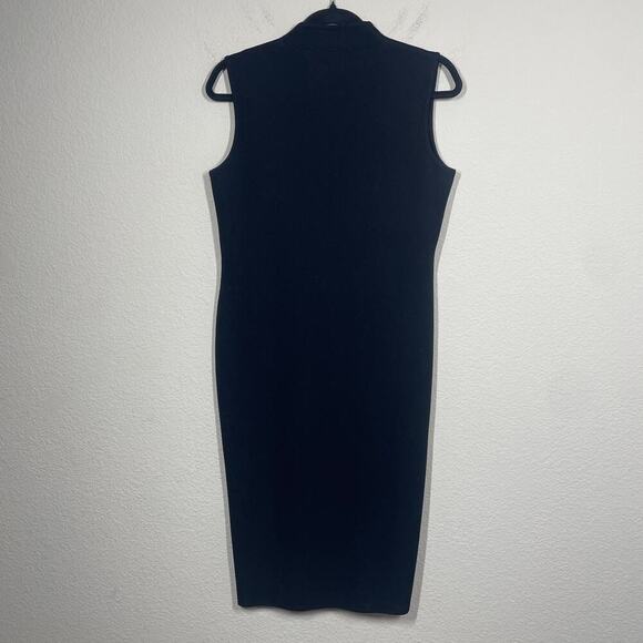 Exclusively Misook Small Mandarin Collar Sheath Dress Black V Neck Sleeveless - Picture 5 of 5